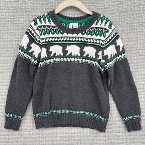 Janie and Jack Kids Boys Sweater Sz‎ 3T Bear Fair Isle Knit Green Gray White